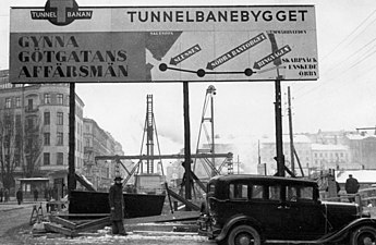 Tunnelbygget på Götgatan i mars 1933