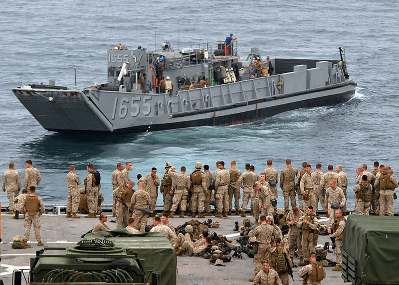 File:US Navy 080726-N-9134V-255 Marines assigned to the 26th Marine Expeditionary Unit wait for the docking of a landing craft utility.jpg