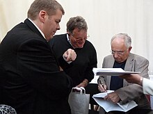 Schmuck (left) along with Laszlo Juszt and Tamas Vitray in 2012 Vitray Tamas, Juszt Laszlo, Schmuck Andor 2012 (20).jpg