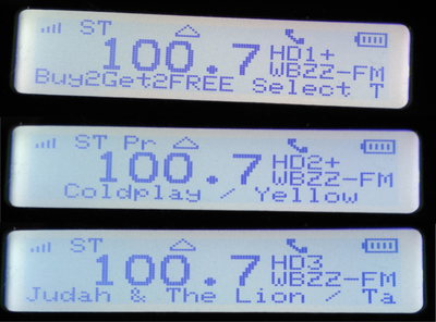 WBZZ's HD Radio Channels on a SPARC Radio with PSD and EAS.