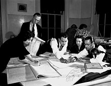 WPA researchers and map makers prepare the air raid warning map for New Orleans within days of the attack on Pearl Harbor (December 11, 1941). WPAMapMakersGoToWarNewOrleans1941.jpg