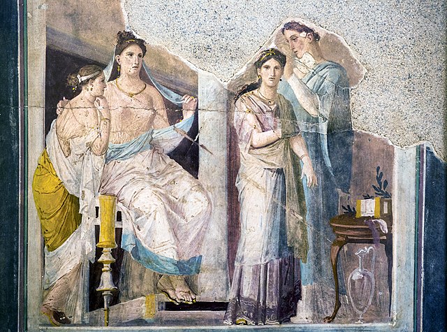 Dressing of a priestess or bride, Roman fresco from Herculaneum, Italy (30–40 AD)