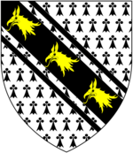 Arms of Yonge: Ermine, on a bend cotised sable three griffin's heads erased or YongeArms.png