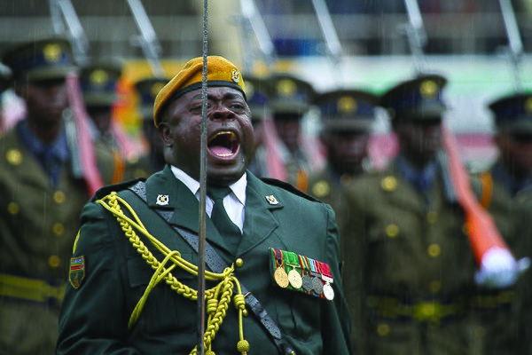 An officer of the Presidential Guard commanding a parade.