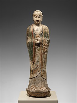 Statue of a monk; 8th century; limestone with pigment; limestone with pigment; height (including the stone dowel): 175.3 cm; Metropolitan Museum of Art