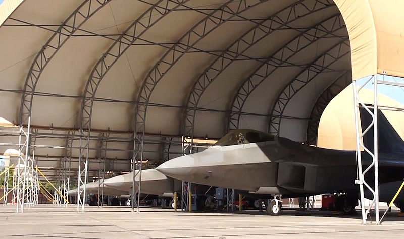 File:199th Fighter Squadron - F-22s in shelters.jpg