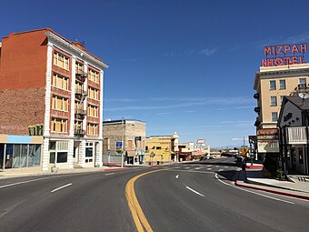 2015-05-04 09 29 09 View northwest along Main Street (U.S. Routes 6 and 95) near Bryan Avenue in Tonopah, Nevada.jpg