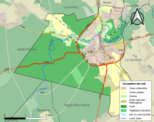 Barevná mapa znázorňující využití půdy.