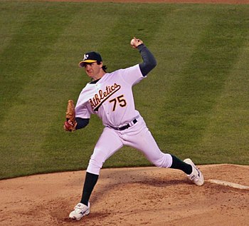 Zito pitching for the Athletics in 2002