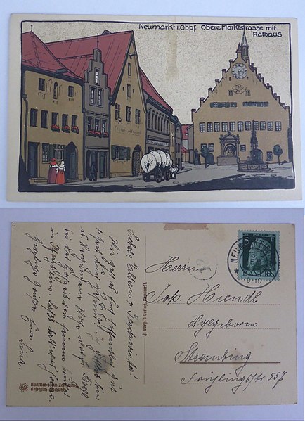 File:AK - Neumarkt - Obere Marktstraße mit Rathaus um 1905.jpg