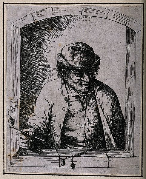 File:A man with a smoking pipe in hand looking out of a window. E Wellcome V0019036.jpg