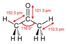 Formula struktur lengkap bagi aseton dengan dimensi