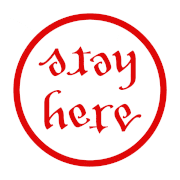 Ambigram dua kata yang bertuliskan "Stay Here".