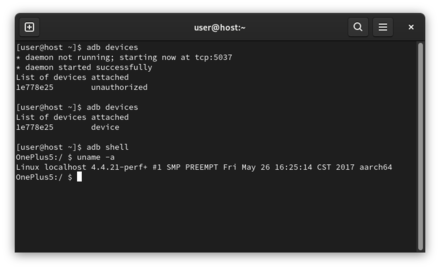 Android Debug Bridge in GNOME terminal.png