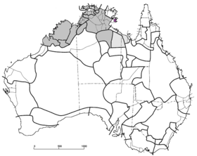 Přibližné rozšíření jazyka na mapě Austrálie