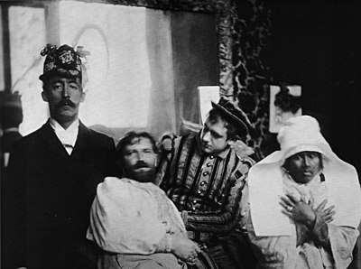 Paul Gauguin, Alfons Mucha, Luděk Marold, and Annah the Javanese at Mucha's studio, 1893