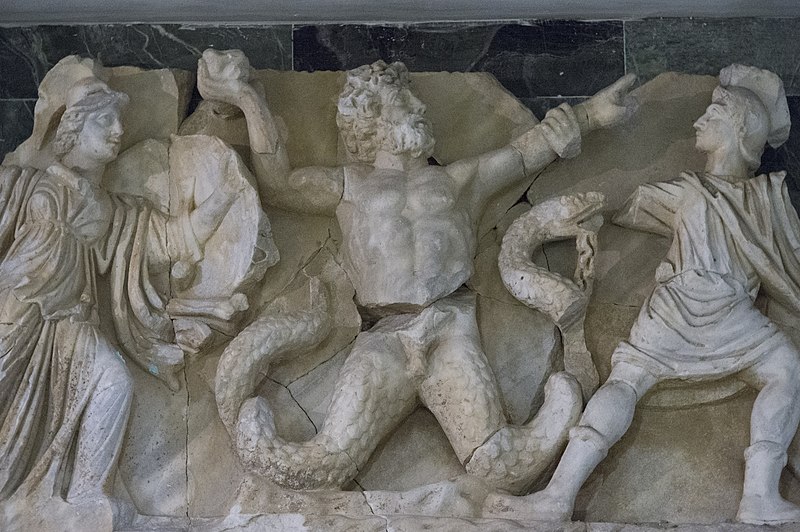 File:Antalya Museum Gigantomachy Athena and Roma attacking a giant 6565.jpg