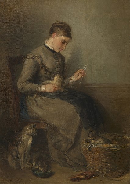 File:Anton Burger (1824-1905) - Female Playing with a Cat, an Interior - RCIN 403629 - Royal Collection.jpg