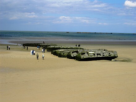 Gold Beach overlooking Arromanches, site of the Mulberry harbour