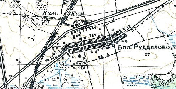 Plano del pueblo de Bolshoe Ruddilovo.  1938