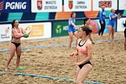 Deutsch: Beachhandball Europameisterschaften 2019 (Beach handball Euro); Tag 5: 6. Juli 2019 – Frauen, Platzierungsspiel für die Ränge 17–20, Nordmazedonien-Slowenien 0:2 (10:13, 9:15) English: Beach handball Euro; Day 5: 6 July 2019 – Placement Match/Cross Match for rank 17–20 Women – North Macedonia-Slovenia 0:2 (10:13, 9:15)