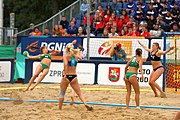 Deutsch: Beachhandball Europameisterschaften 2019 (Beach handball Euro); Tag 6: 7. Juli 2019 – Frauenfinale, Dänemark-Ungarn 2:0 (18:12, 23:22) English: Beach handball Euro; Day 6: 7 July 2019 – Women's Final – Denmark-Hungary 2:0 (18:12, 23:22)