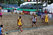 Deutsch: Beachhandball Europameisterschaften 2019 (Beach handball Euro); Tag 1: 2. Juli 2019 – Männer, Vorrunde Gruppe C, Italien-Nordmazedonien 2:1 (12:18, 22:13, 7:6) English: Beach handball Euro; Day 1: 2 July 2019 – Men Preliminary Round Group C – Italy-North Mecedonia 2:1 (12:18, 22:13, 7:6)