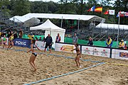 Deutsch: Beachhandball Europameisterschaften 2019 (Beach handball Euro); Tag 1: 2. Juli 2019 – Frauen, Vorrunde Gruppe D, Ukrine-Russland 2:1 (25:20, 14:17; 10:4) English: Beach handball Euro; Day 1: 2 July 2019 – Women Preliminary Round Group D – Ukraine-Russia 2:1 (25:20, 14:17; 10:4)