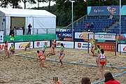 Deutsch: Beachhandball Europameisterschaften 2019 (Beach handball Euro); Tag 4: 5. Juli 2019 – Frauen, Viertelfinale, Kroatien-Ukraine 2:0 (21:20, 21:18) English: Beach handball Euro; Day 4: 5 July 2019 – Quarter Final Women – Croatia-Ukraine 2:0 (21:20, 21:18)