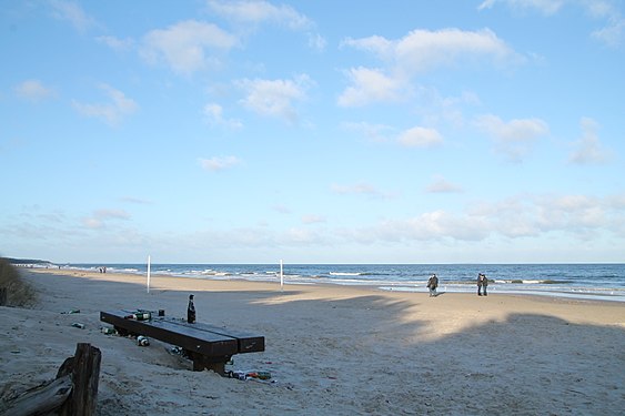 Beach Karlshagen, Germany at the Baltic Sea with trash from New Year´s Eve.