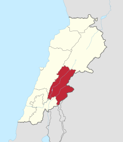 Tỉnh Beqaa (được tô màu) trên bản đồ Liban