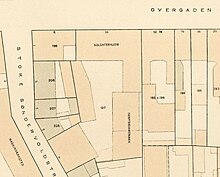 Overgaden Oven Vandet 8 seen on a detail from one of Berggreen's block plans of Christianshavn, 1886-88. "Soldaterhjemmet" is the Potter House. Berggreen - Overgaden Oven Vamdet 8-10.jpg