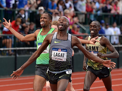 Mead (left) at the finish line of the 2016 Olympic Trials