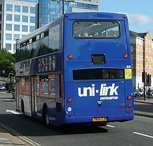 Unilink Scania N94UD OmniDekka double-decker rear in Southampton in September 2008 Bluestar 1031.JPG