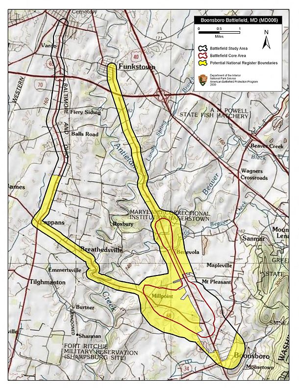Map of Boonsboro Battlefield core and study areas by the American Battlefield Protection Program.