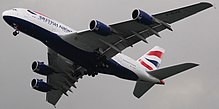 Engines and wings for the Airbus A380 are manufactured in the UK. British Airways A380-841 G-XLEA (16948377692).jpg