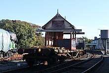 The cabin being moved through Downpatrick yard Bundoran Jct Cabin 2.jpg