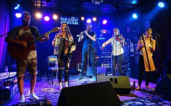 The band Calan, a modern band performing with a Welsh traditional style and mostly Welsh traditional instruments. Calan The Saint Asbury Park NJ LHCollins 09212017s.jpg