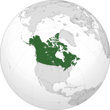 Projection of North America with Canada in green
