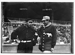Chief Meyers and Chief Bender during the 1911 World Series Chief Meyers, New York, NL & Chief Bender, Philadelphia, AL at World Series (baseball) LCCN2014689846.jpg