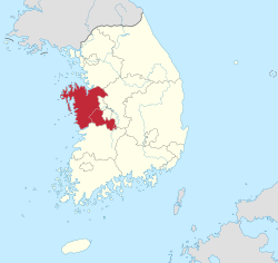 Kart over Sør-Gyeongsang Hangul: 충청 남도 Hanja: 忠清南道 RR: Chungcheongnam-do MR: Ch'ungch'ŏng-namdo