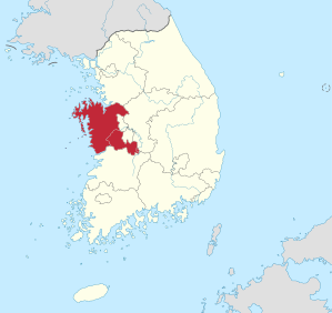 Mapa: Chungcheongnam-do v Jižní Koreji