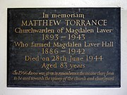 Memorial to Matthew Torrance, Magdalen Laver