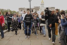 Claire Lomas supported by spectators during her 2012 Virgin London Marathon walk Claire Lomas supported by spectators during her 2012 Virgin London Marathon walk (2).JPG