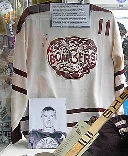 Bobby Clarke's Bombers jersey on display at the 2007 Memorial Cup in Vancouver. Clarke bombers.jpg