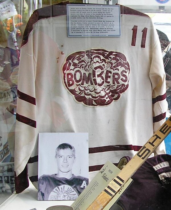 Bobby Clarke's Flin Flon Bombers jersey on display at the 2007 Memorial Cup in Vancouver.