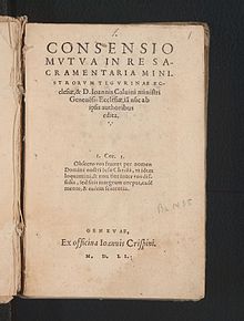 Title page of 1551 Geneva edition Consensus Tigurinus.jpg