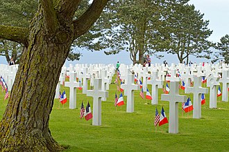 The Normandy American Cemetery and Memorial overlooking Omaha Beach