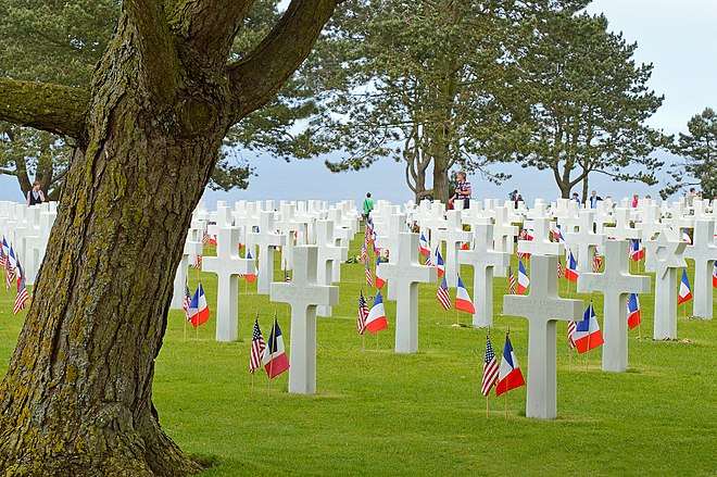 The Normandy American Cemetery and Memorial overlooking Omaha Beach