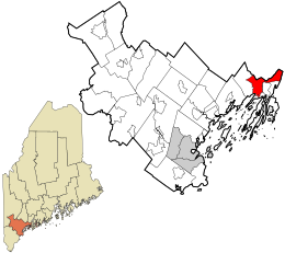 Ubicación en el condado de Cumberland y el estado de Maine.